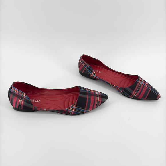 Sailing Lu Plaid Pointed Toe Flats Women’s Size Euro 37 US 6.5 Red & Black - Picture 2 of 9